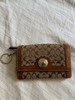 Vintage Coach Brown/Tan Signature Canvas Key Card Wallet with Leather Trim Rare